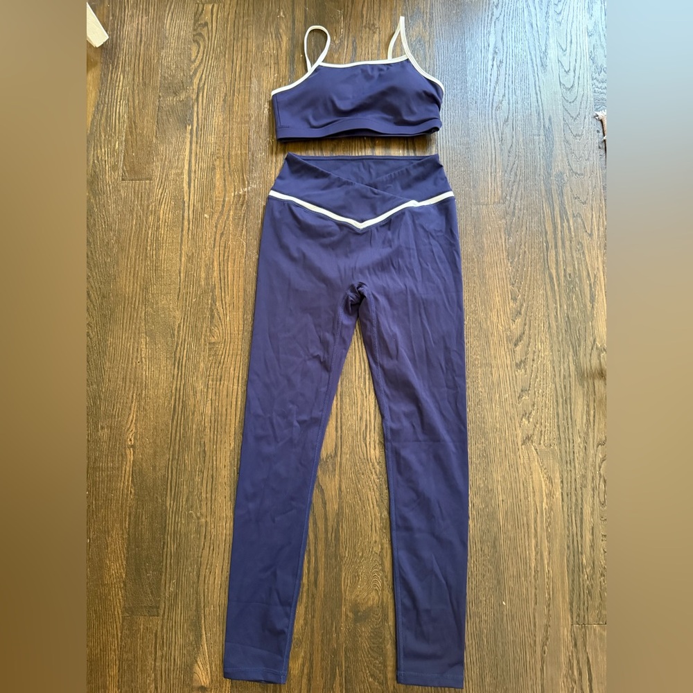 Blue Workout Set with White Accents